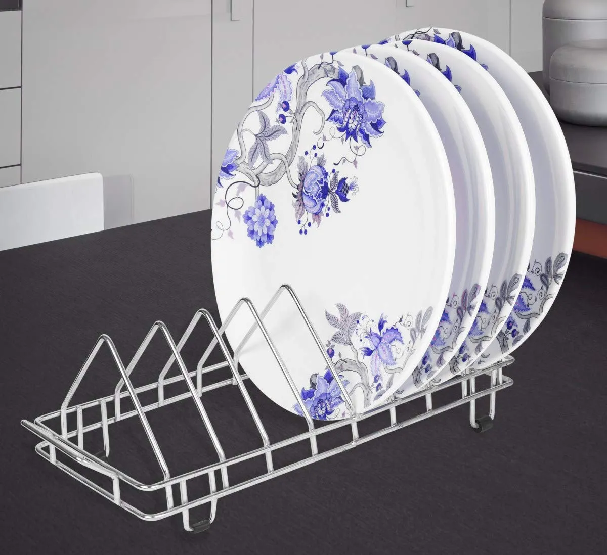 Plantex Plate Stand|Dish Stand Kitchen|Plate Rack for Kitchen|thali Organiser for Kitchen|Kitchen Plate Stand|Steel Plate Rack for Kitchen|Plate Organiser - (Chrome)