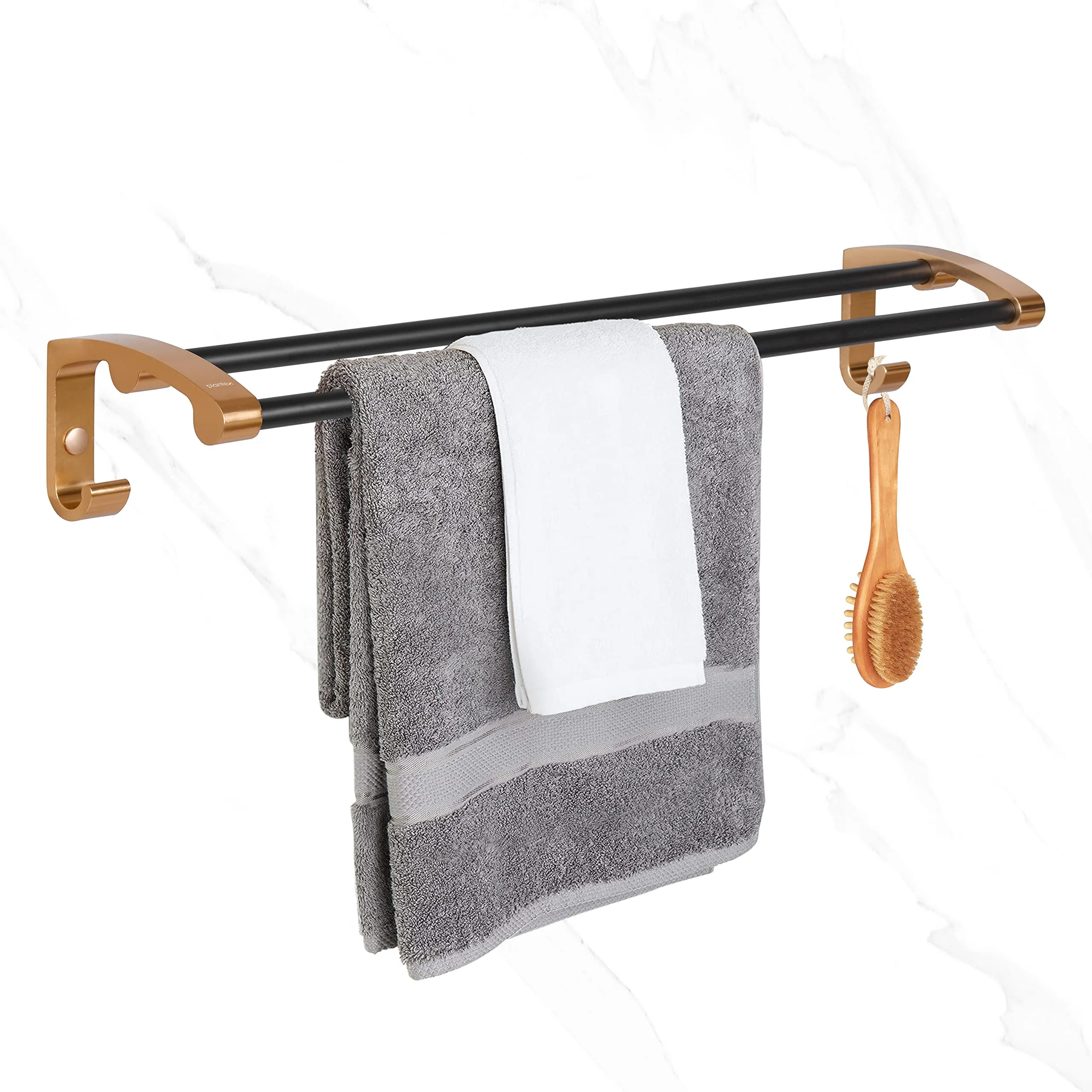 Plantex Space Aluminum Towel Rod/Bar/Holder/Hanger/Stand with Side Hooks for Bathroom - Kitchen Accessories (24 Inch-Gold & Black)