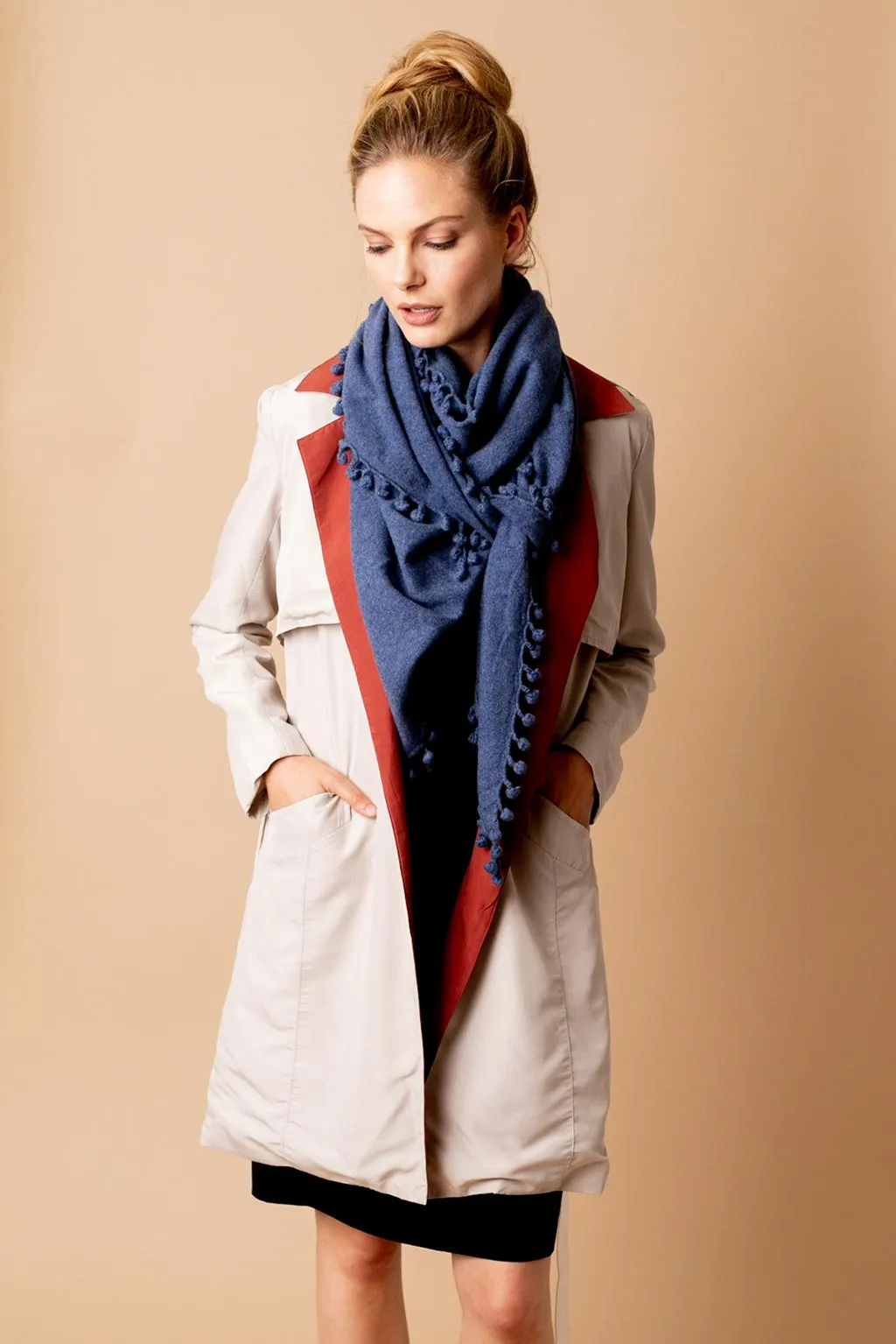 Pom-Pom Triangle Wrap - Denim