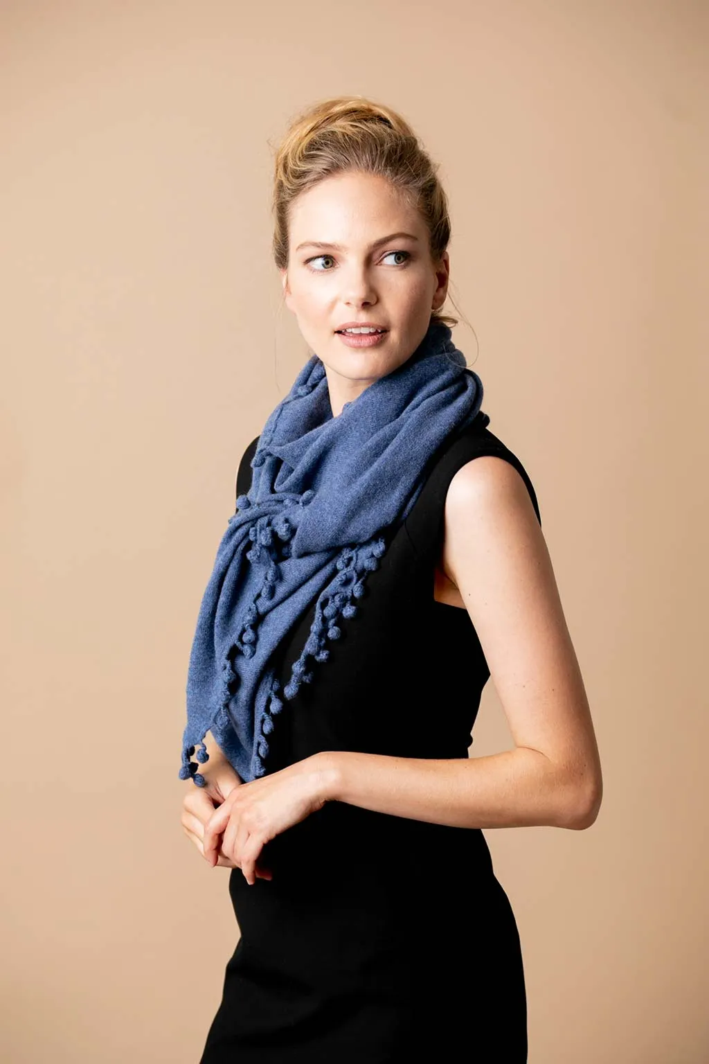 Pom-Pom Triangle Wrap - Denim