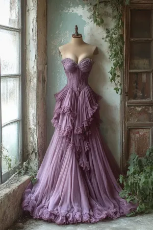 Purple Sweetheart A-Line Chiffon Long Prom Dress Elegant Evening Gown, D710