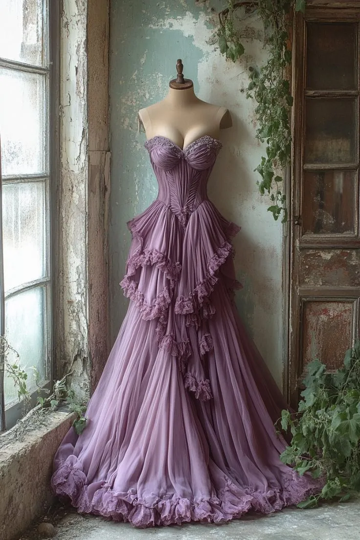 Purple Sweetheart A-Line Chiffon Long Prom Dress Elegant Evening Gown, D710