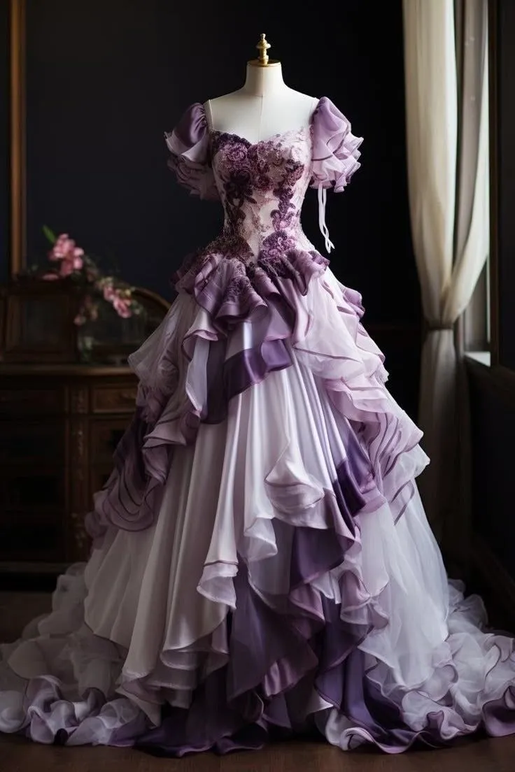 Retro Purple A-Line Chiffon Tiered Long Prom Dress Elegant Evening Gown, D709