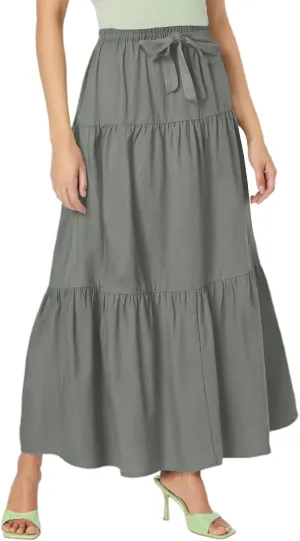 Summer Maxi Skirts for Women 2025 Tiered A Line Pleated Drawstring Long Skirt Boho Flowy Casual Vacation Skirts