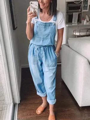 Vintage Drawstring Denim Jumpsuit