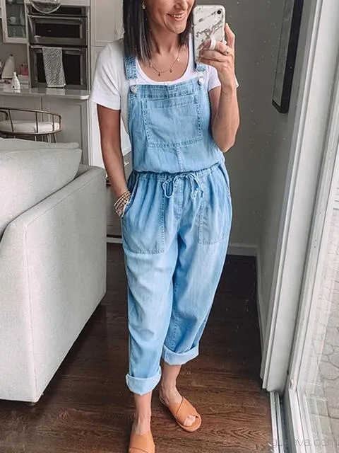 Vintage Drawstring Denim Jumpsuit