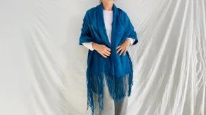 Vintage Indigo African Shawl. Mossi. Long Fringe. Burkina Faso 1A
