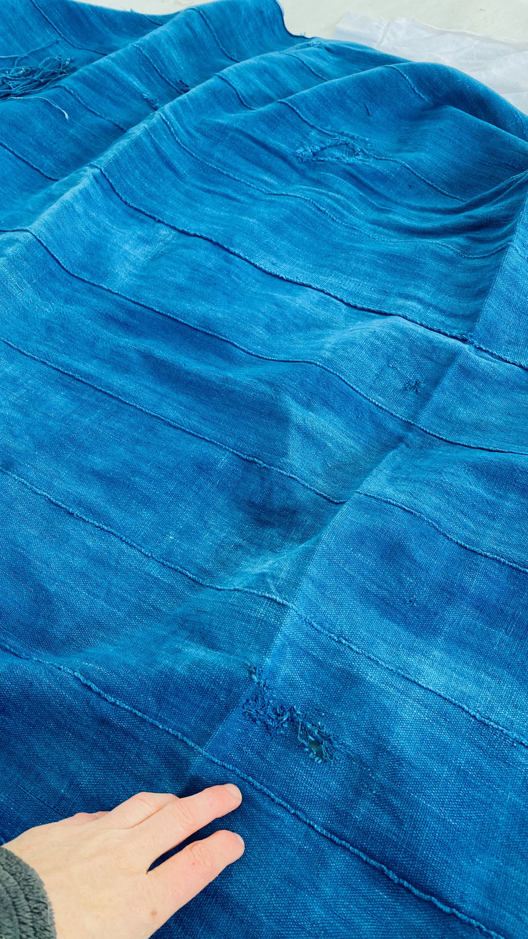 Vintage Indigo African Shawl. Mossi. Long Fringe. Burkina Faso 1A