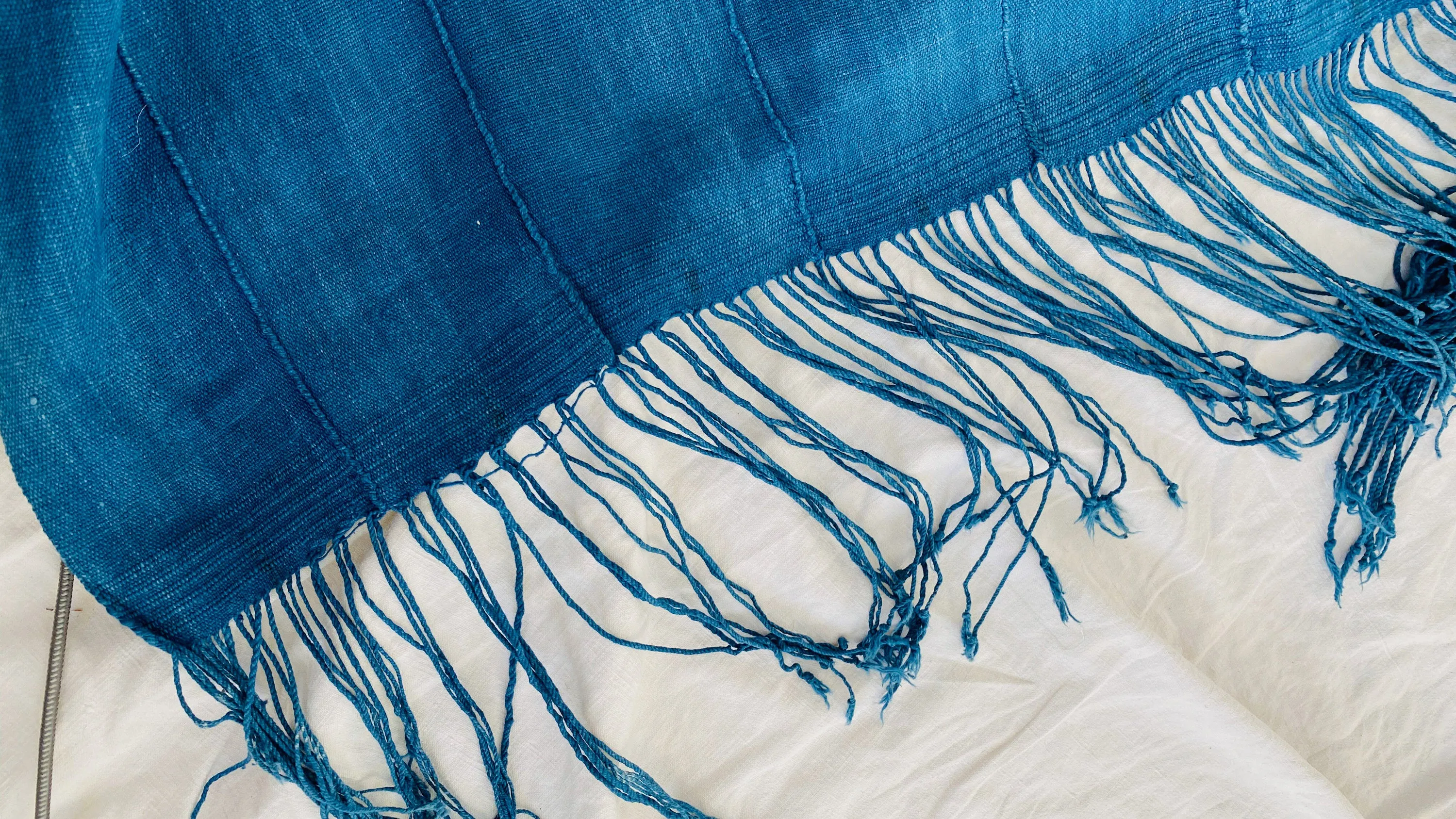 Vintage Indigo African Shawl. Mossi. Long Fringe. Burkina Faso 1A