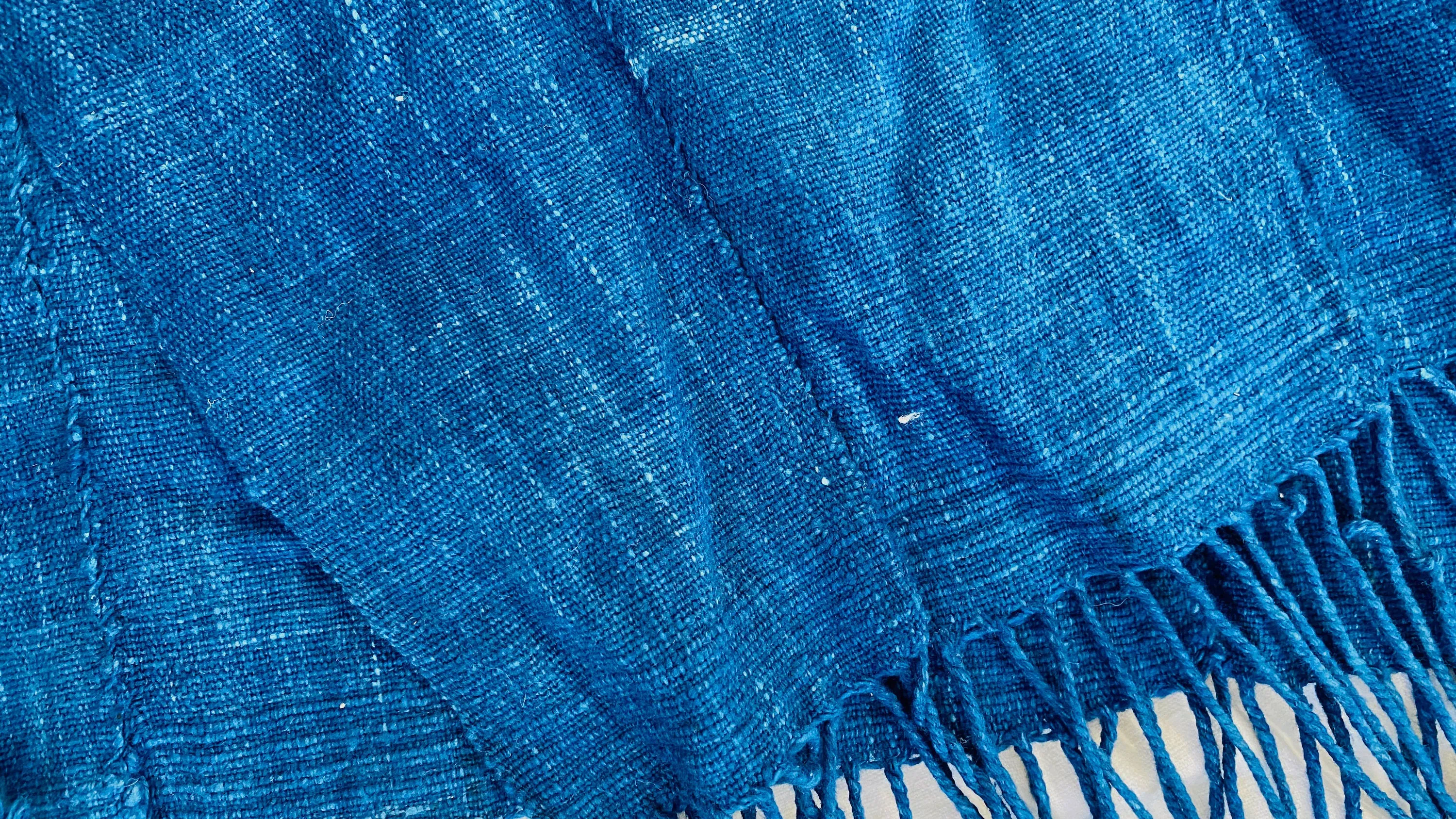 Vintage Indigo African Shawl. Mossi. Long Fringe. Burkina Faso