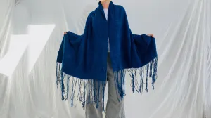 Vintage Indigo African Shawl. Mossi. Long Fringe. Burkina Faso