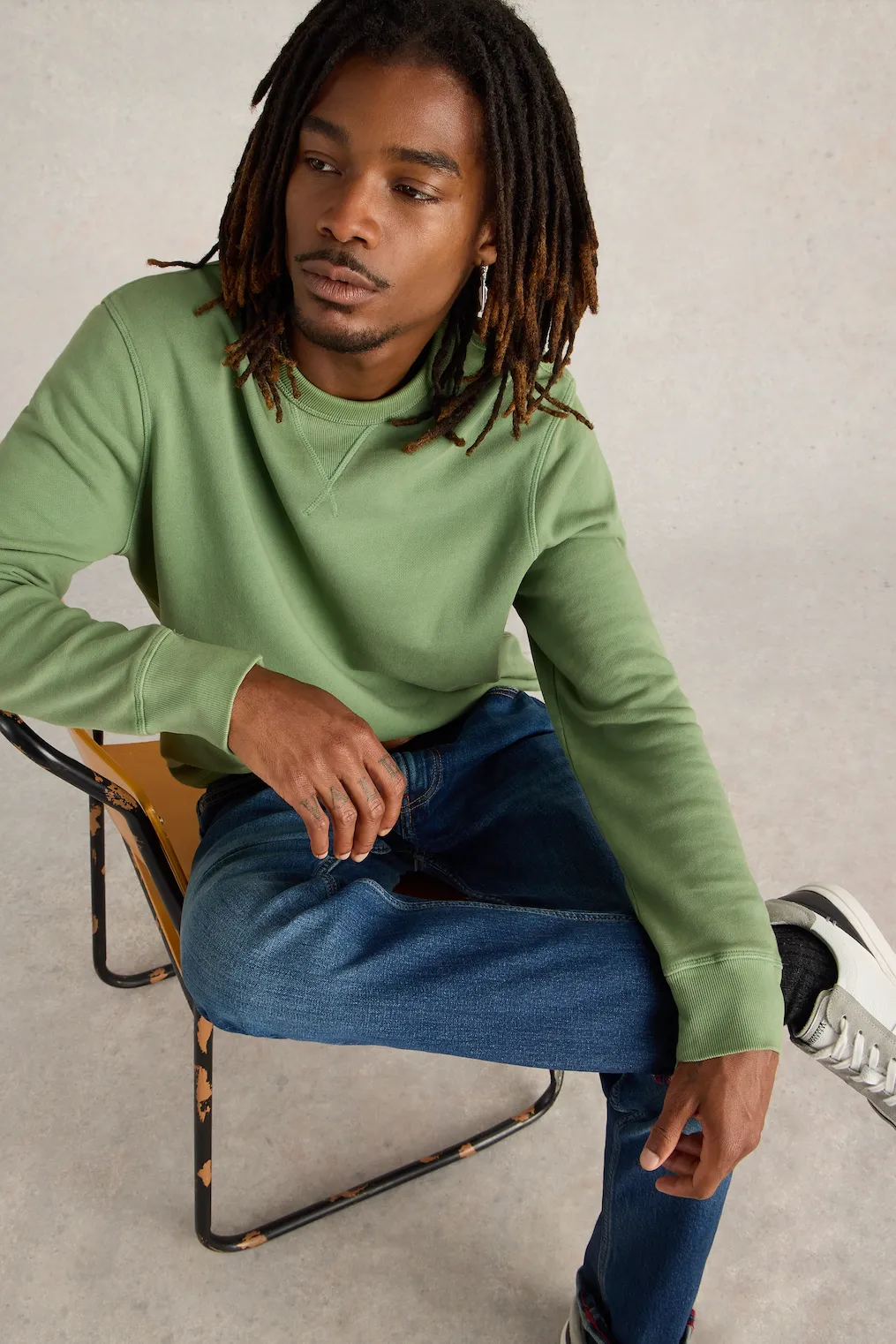 White Stuff Crew Neck Sweat in Mid Green